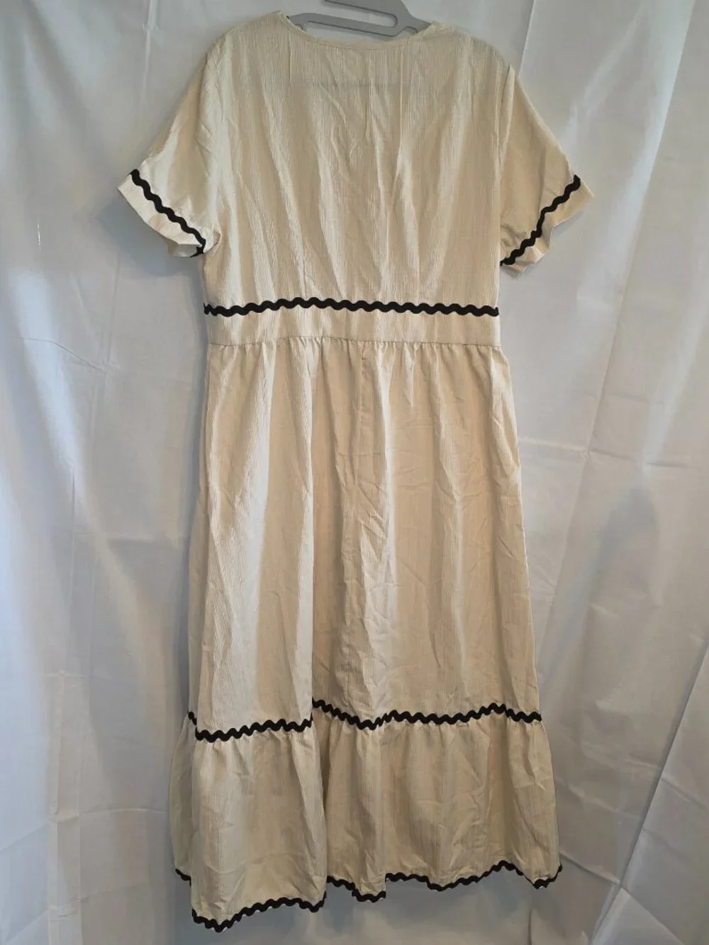 Midi Dress Wavy Ribbon Trim V Neck Defined Waist Cottage Country XL
